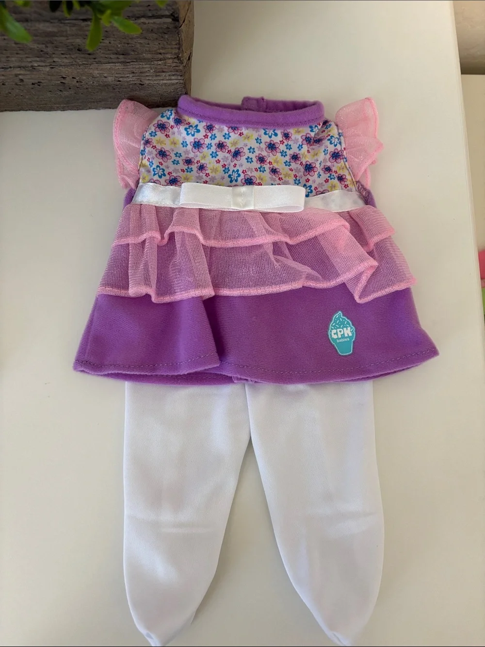(3) CPK Doll Outfit Set - Pink & Purple Dresses with White Tights